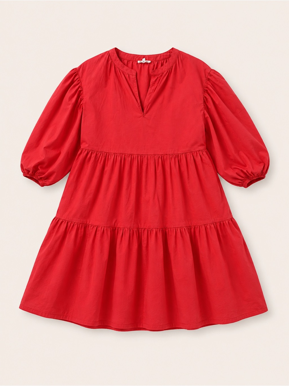 Sundry for Evereve Bright Coral Red Tiered Puff-Sleeve Dress